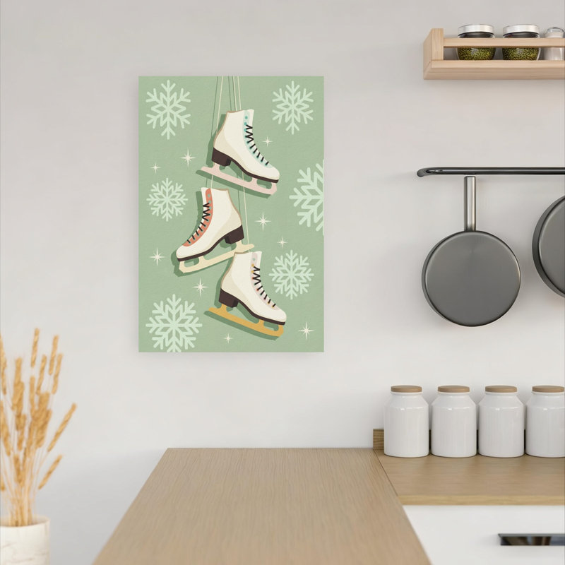 Festive Ice Skates Classic Elegant Retro Winter Landscape Wall Art Print 1 Piece Wrapped Canvas Wall Art