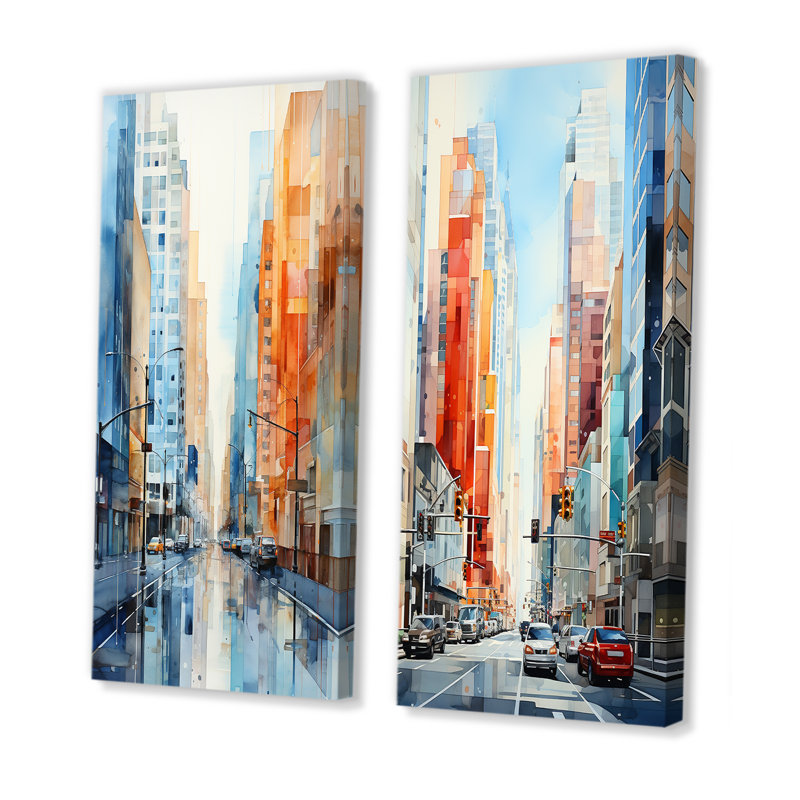 «Skyscrapers Urban Heights», 2 pièces, H 32 po x l 32 po, Toile tendue