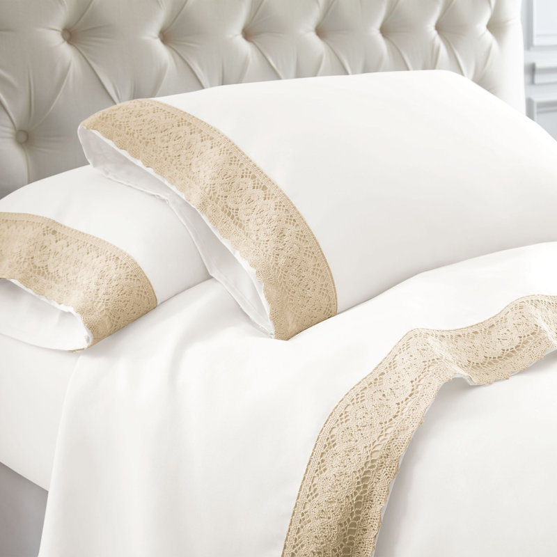 Blush Full Microfiber Sheet Set with Crochet Lace Trim