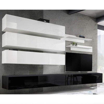 Meuble audio-vidéo mural flottant moderne de 126 po avec éclairage à DEL 16 couleurs Waddington