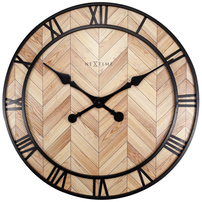 Très grande horloge murale 23 po, Bois clair / noir