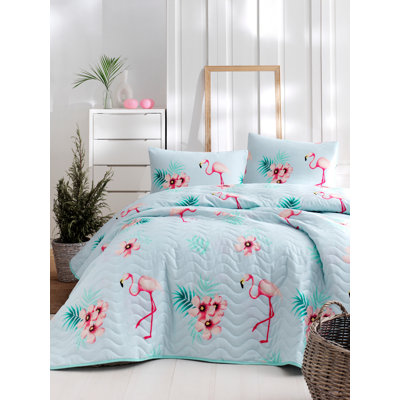 Courtepointe en mélange de coton bleu / rose Estep