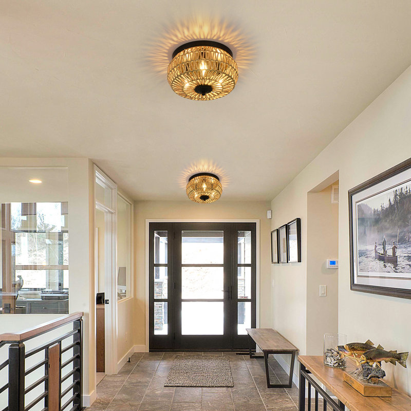 Boho Rattan 3-Light  Flush Mount  (Bulb Not Include)