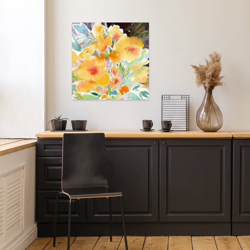 Bouquet jaune, art abstrait contemporain, H 18 po x l 18 po
