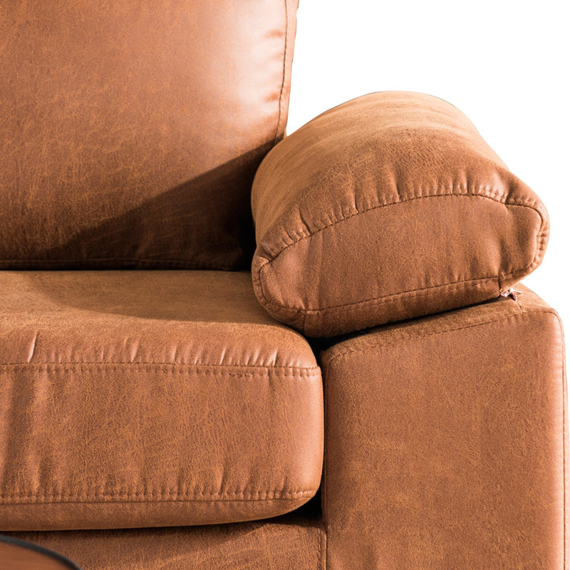 Howton Faux Leather L-Shaped Sectional Reversible, Light Brown Suede