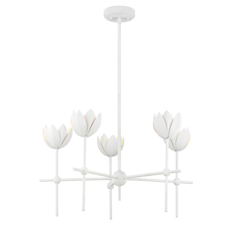 Lustre 5 lumières Meridian en blanc bisque, Naturel