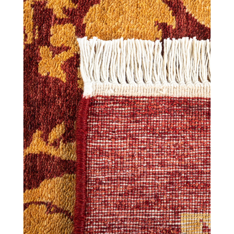 Hand-Knotted Red Wool Abstract Rectangular Area Rug