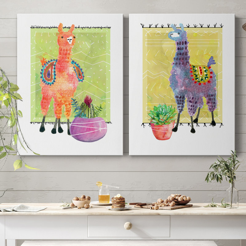 «Lovely Llama I», ensemble de 2 reproductions d'art, H 20 po x l 32 po x P 1 po, Toile tendue, Pas de tapis