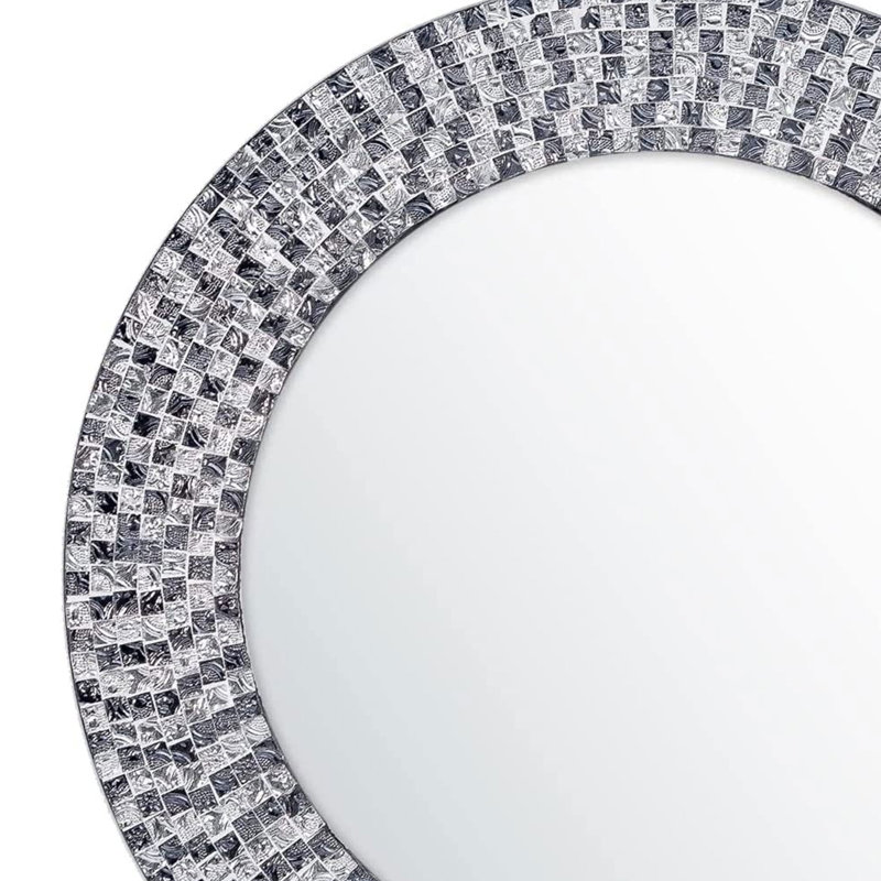 Shawnda Manufactured Wood, Glass Wall Mirror, Black/Silver
