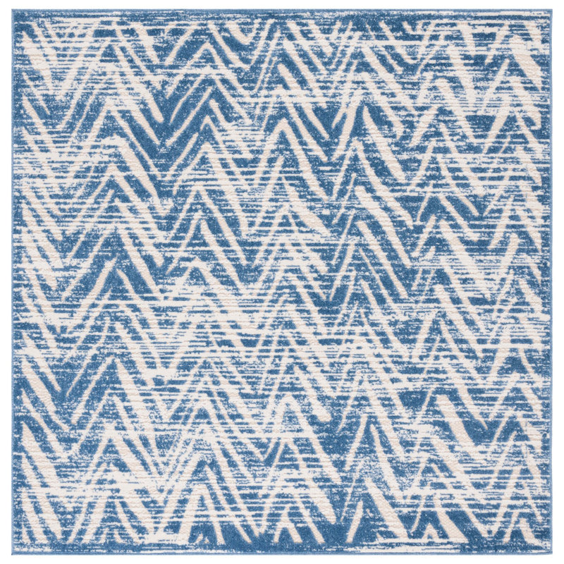 Lutton Chevron Machine Woven Polypropylene Indoor / Outdoor Area Indoor/Outdoor Area Rug in Blue/White, Square 6'7"