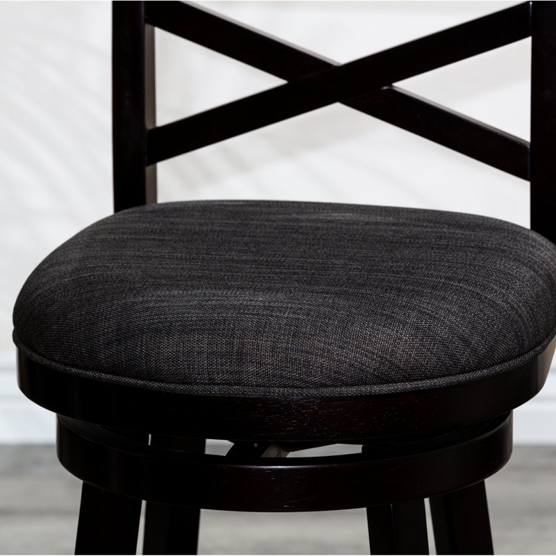 Chaise pivotante à hauteur de comptoir 24 po Finish. Siège en tissu gris anthracite. Structure en bois franc stable. Conception à pieds évasés. Tabouret rembourré confortable avec tissu, sièges modernes