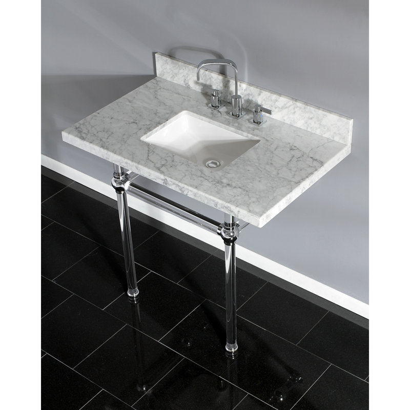 Kingston Brass Templeton 36-Inch Carrara Marble Vanity Top with Clear Acrylic Legs (8-Inch, 3-Hole)
