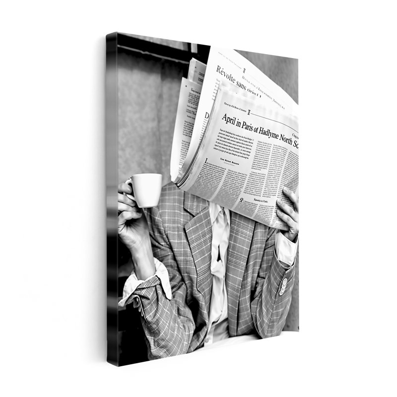 Femme lisant un journal, Black Framed, Canvas, 12"H x 16"W