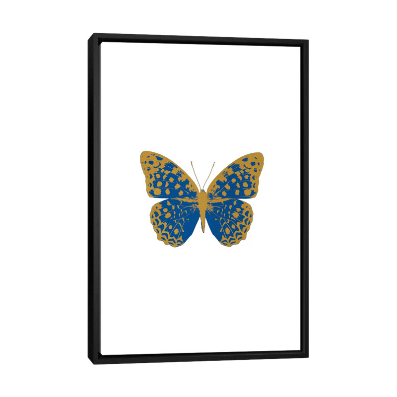 «Butterfly», impression sur toile en bleu, H 26 po x l 18 po x P 1,5 po, Toile avec cadre noir, Pas de tapis