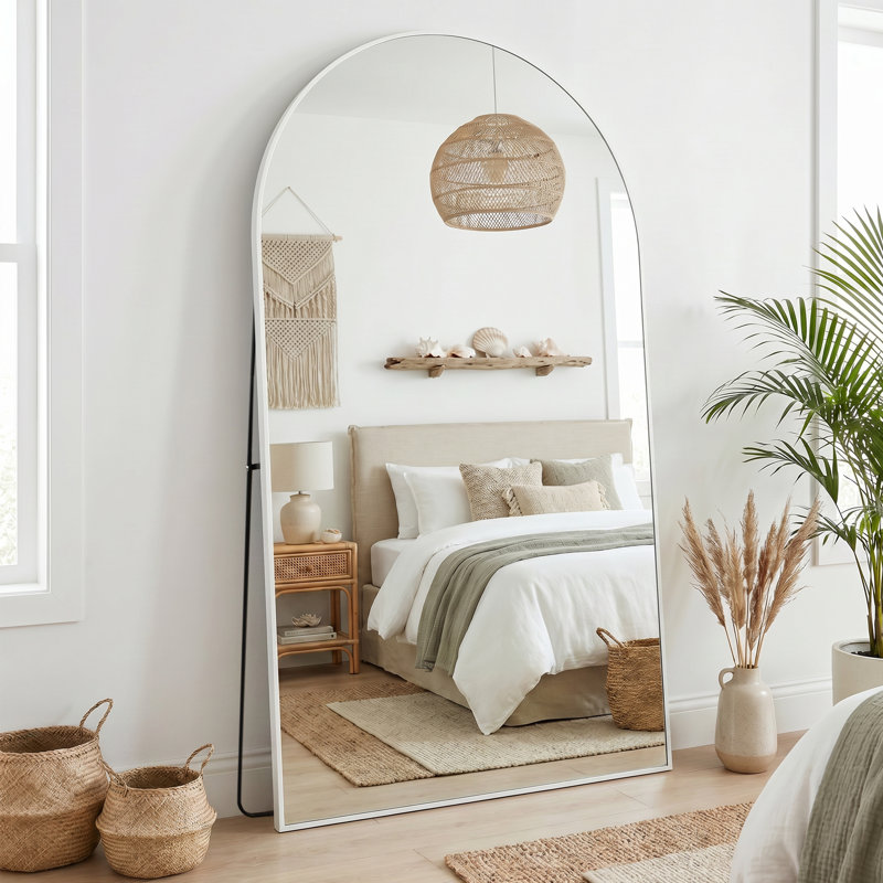 Oversized Arch Floor Mirror with Stand, Wall Mirror, 81" x 41", White