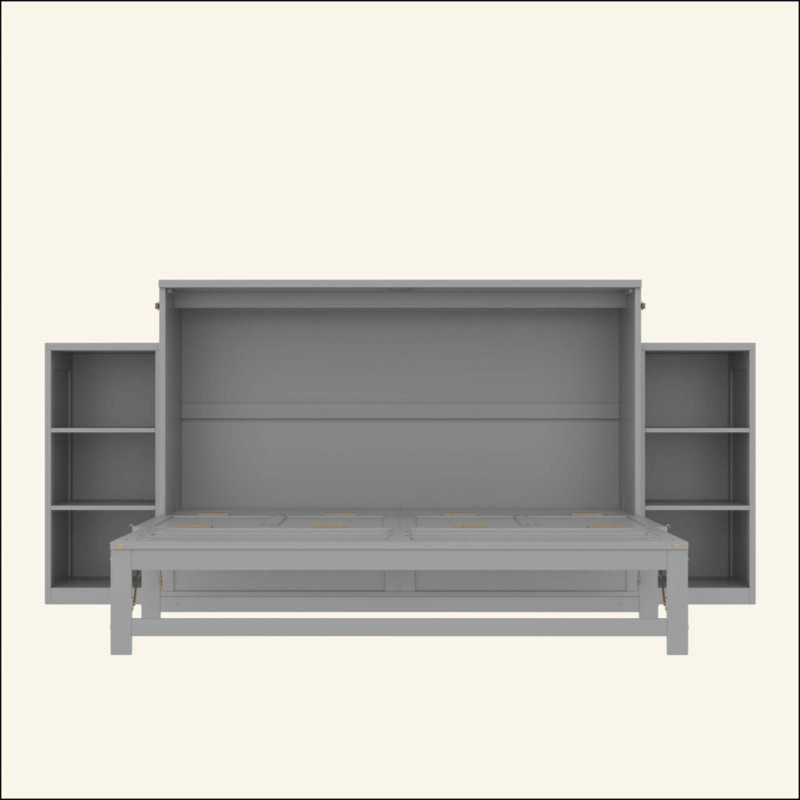 Lit escamotable avec tiroirs et tablettes de rangement spacieux, idéal pour les chambres d'amis ou les chambres compactes