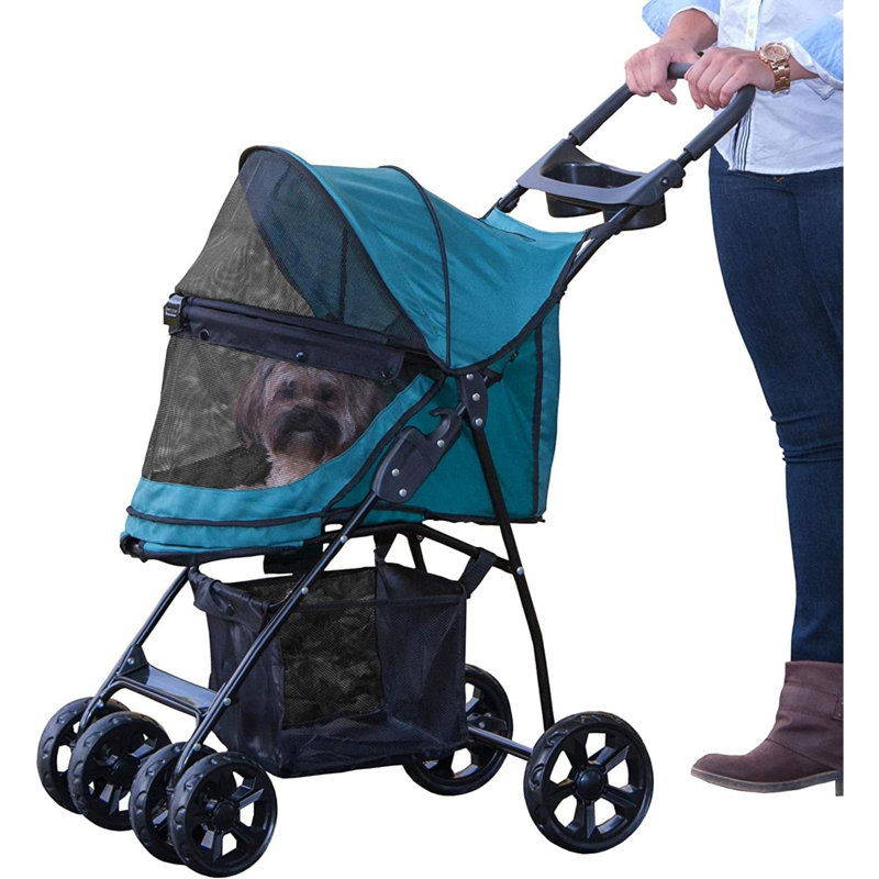 Poussette pour animaux No Trails Lite Trails Lite pour chats / chiens, entrée sans fermeture à glissière, pliage facile avec doublure amovible, sangle de sécurité, panier de rangement + porte-gobelet, 4 couleurs