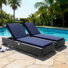 Chaise longue moderne en osier PE avec coussins, dossier inclinable réglable pour patio, piscine et jardin