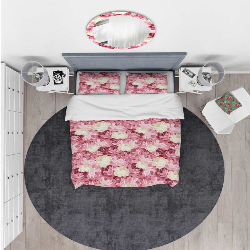 Ensemble de housse de couette designart fleurs, Housse de couette grand + 2 taies décoratives