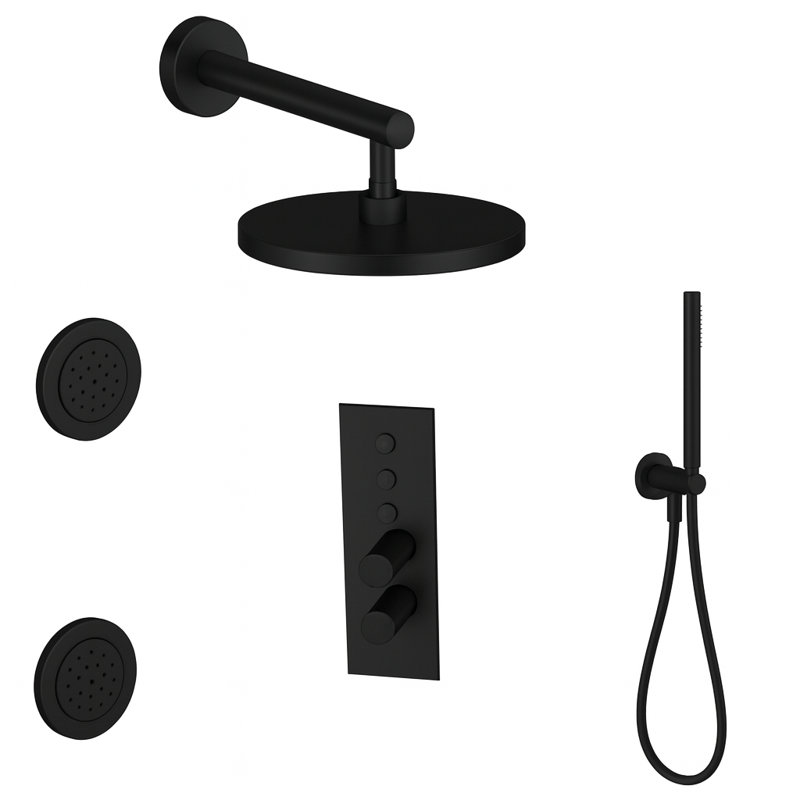 LineaBox Vertical Square 3-Way Diverter Shower System with 8-Inch Rain Shower Head, Two Body Sprays and Wall Mounted Hand Shower, Valve Included