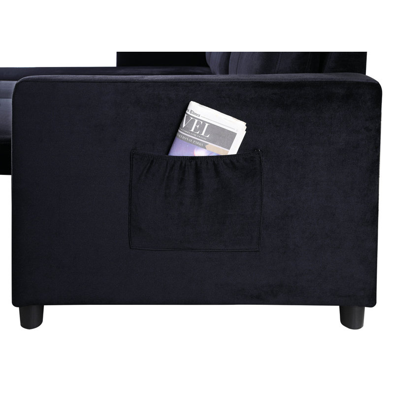 Canapé-lit modulaire réversible en velours gris foncé de 81,5 po avec méridienne de rangement et poche latérale Ivy