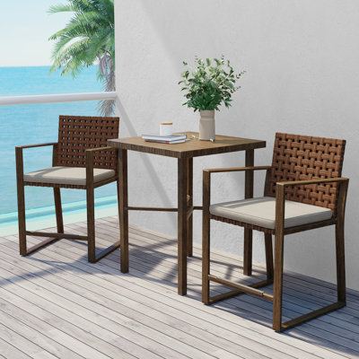 Aimes 2 - Person Stainless Steel Patio Dining Set Umbrella Hole Included Square Table with Cushions Included