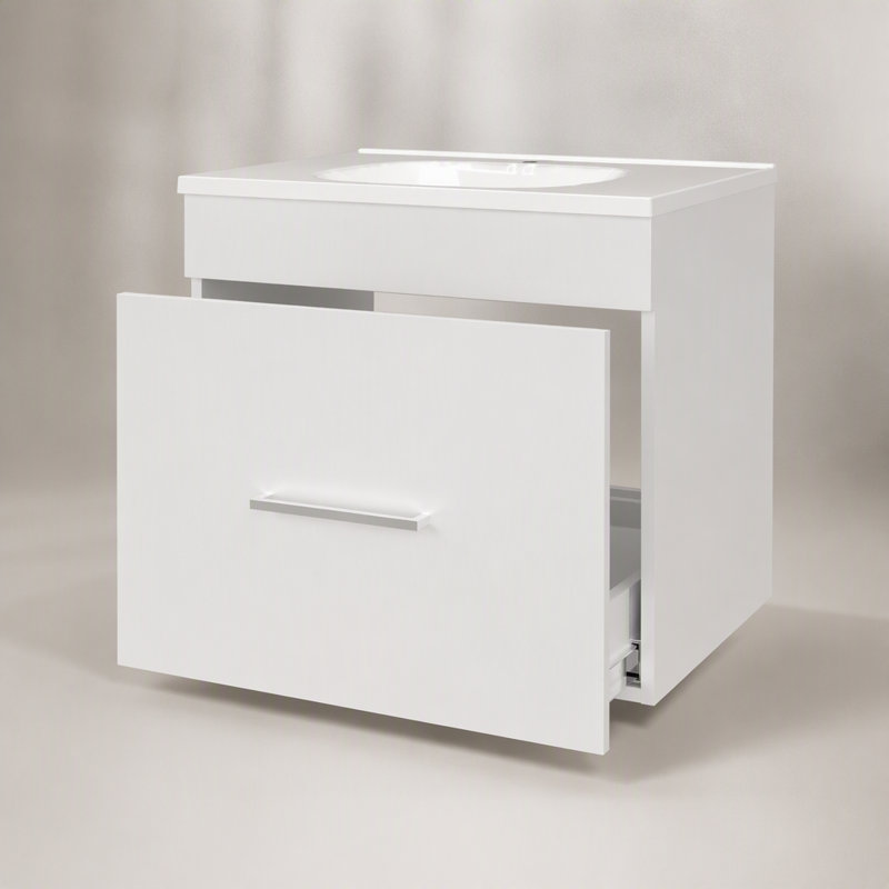 Ensemble de meuble-lavabo flottant 1 tiroir avec lavabo blanc