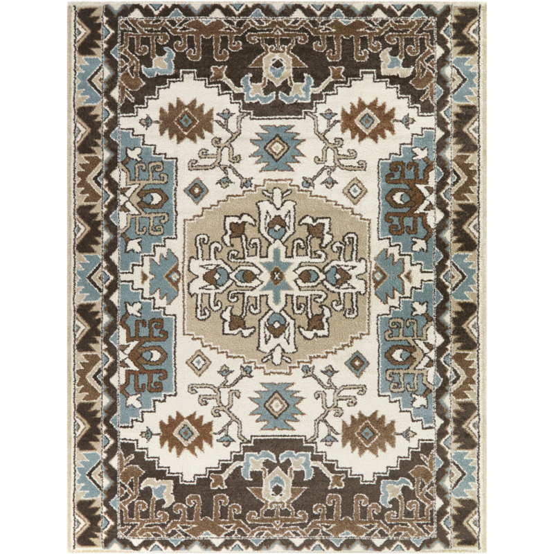 Louise Brown/Beige/Blue Southwestern Traditional Area Rug, Rectangle 5'3" x 7'