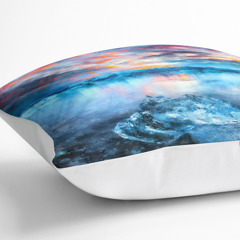 Iceland View Painting Cushion with Filling, 55cm H x 55cm W x 20cm D, White