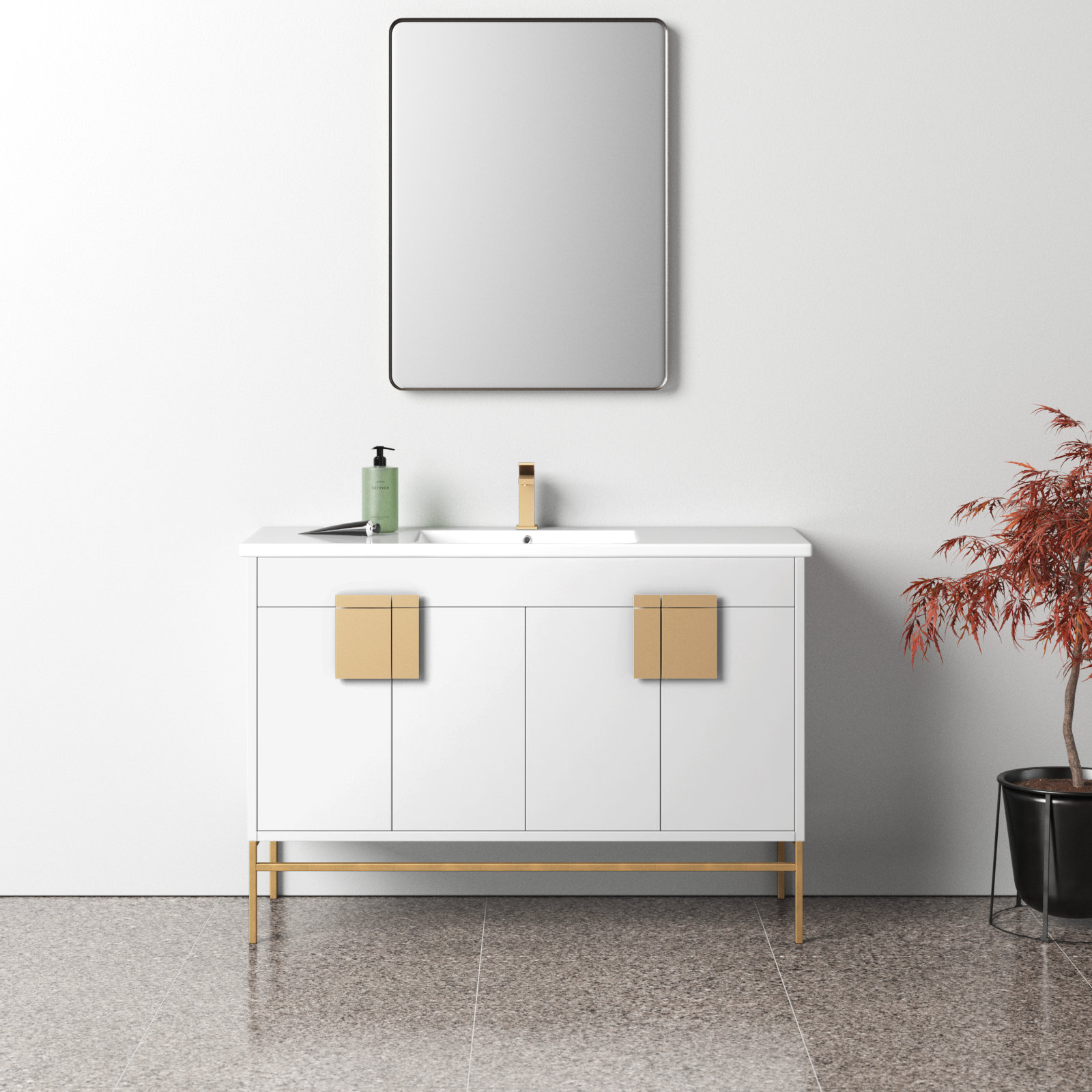 Maisie 48'' Single Bathroom Vanity, White, Satin Brass