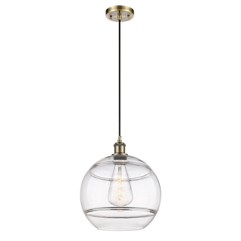 Luminaire suspendu 1 lumière Ballston Natick, Transparent, H 13,38 po x l 12 po x P 12 po, Laiton antique