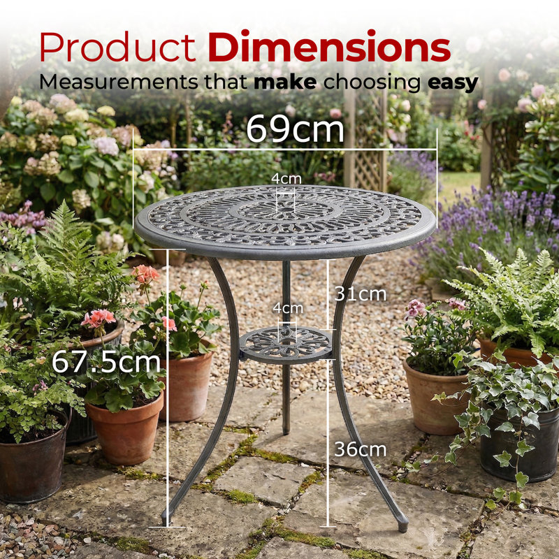 POSITANO Garden & Patio Grey Cast Aluminium Bistro Table, Grey