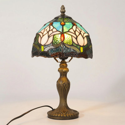 15" Vintage Tiffany Table Lamp With Tulip Stained Glass Shade (Bulb Include)
