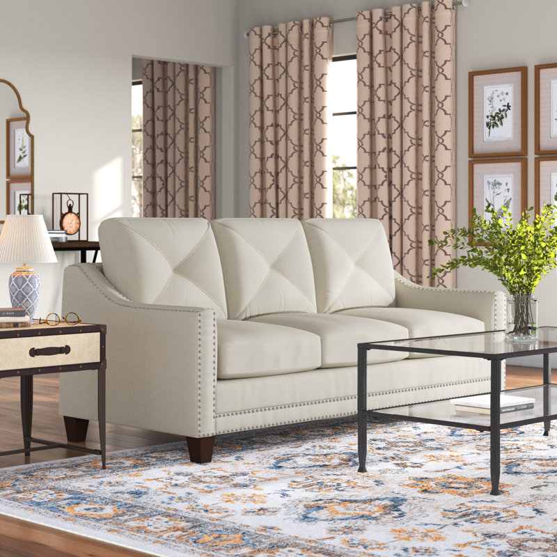 Canapé de 78 po à accoudoirs carrés Offerman, 100 % polyester taupe, H 37 po x l 78 po x P 35 po