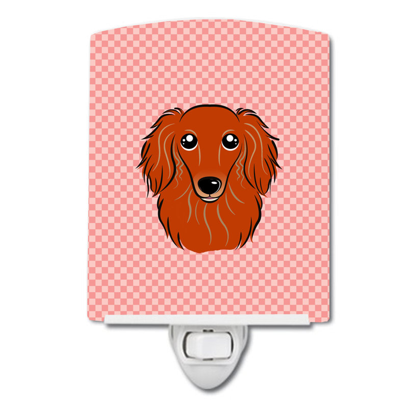 Checkerboard Wirehaired Dachshund Ceramic Night Light, Pink, Red Longhair Dachshund