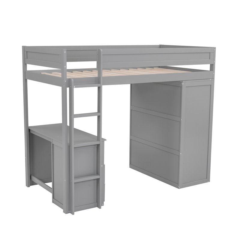 Lit mezzanine en bois avec bureau, garde-robe, tiroirs et rangement ouvert - Conception multifonctionnelle peu encombrante