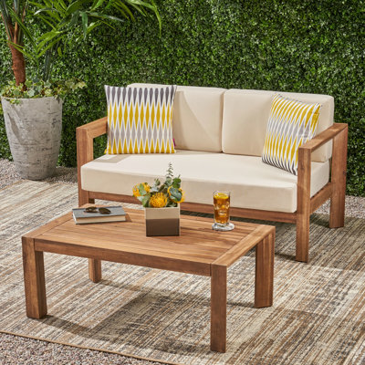 Wood And Coffee Table, - Cushions, Open Back With Slat Seating, Beige Brown : & Table Soft, Waterproof