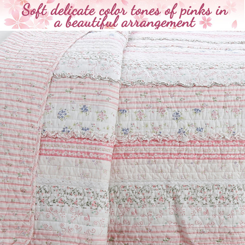 Romantic Chic 2 - Piece Quilt Set, Pink, King Quilt + 2 King Shams