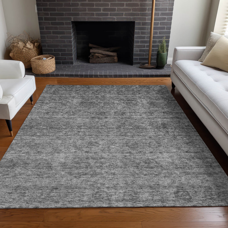 Gray Synthetic 3' x 5' Machine Washable Indoor/Outdoor Rug