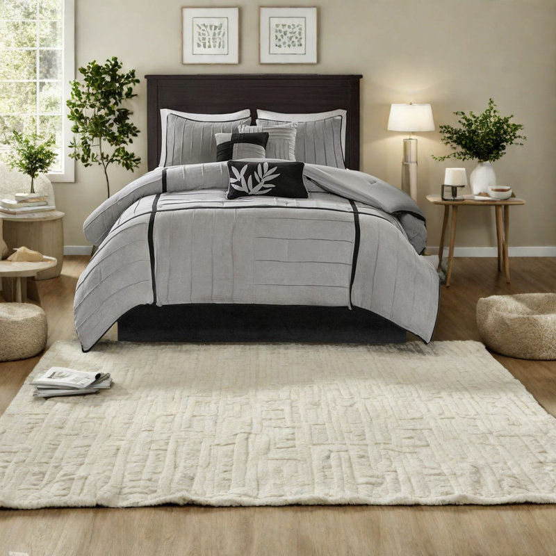 Ensemble de literie en faux suède gris, très grand, style douillet moderne