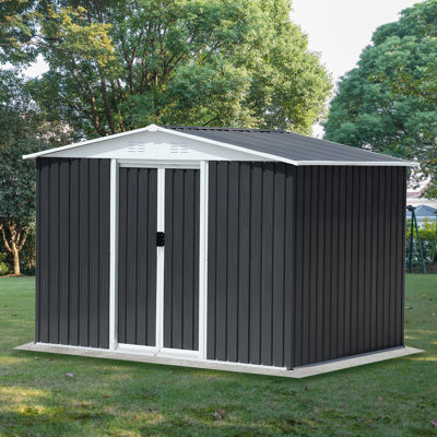 8'x6' Dark Grey Outdoor Storage Shed W/apex Roof, Alum Alloy Frame & Sliding Door - Apex Roof Rain Drain, Roomy Space 8'x6', Ventilated, Galv Steel/alum Alloy Frame Corr-resist, Easy Upkeep, Sleek Design - Outdoor Garden Storage
