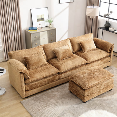 Canapé modulaire confortable de 112 po avec mousse à mémoire de forme et pieds en bois massif, chenille élégante pour un salon confortable en forme de L modulaire en tissu, éponge mobile haute densité