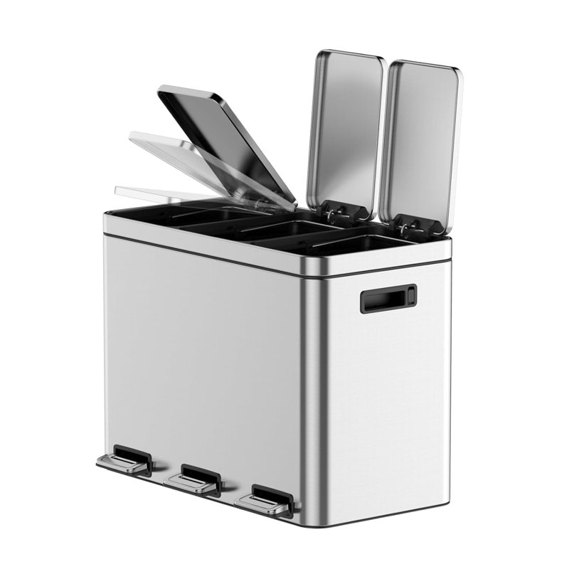Poubelle de recyclage rectangulaire avec seaux intérieurs amovibles en plastique, poubelle double en acier inoxydable avec couvercle à fermeture en douceur, conception à l'épreuve des empreintes digitales pour la cuisine / le bureau
