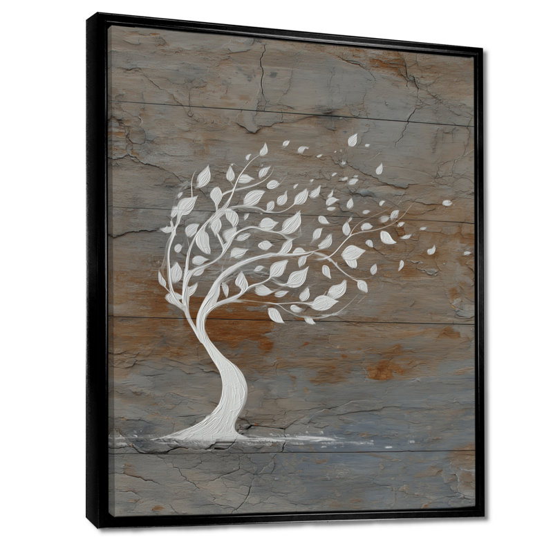 «White Cherry Blossom Tree Blowing In Winter Beauty», reproduction d'art sur toile, art mural blanc asiatique, Cadre flottant