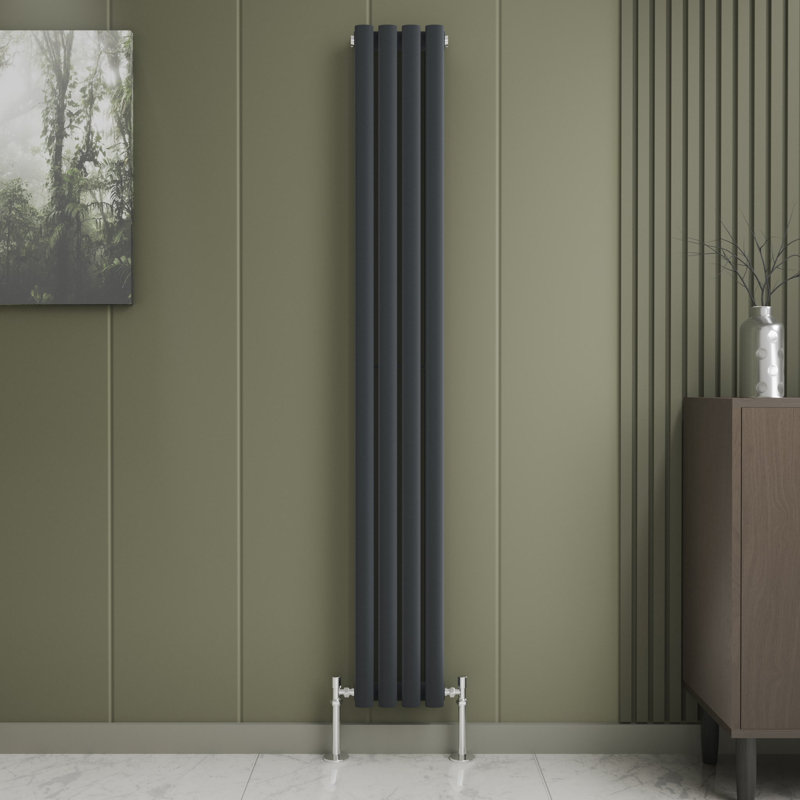 iBathUK Princia Vertical Double Oval Panel Radiator, 1800cm H x 240cm W x 79cm D, Grey