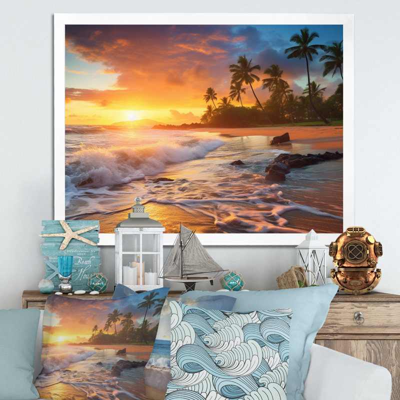 Photo de plage Sunset Serenade X, H 24 po x l 32 po x P 1 po, Cadre simple blanc