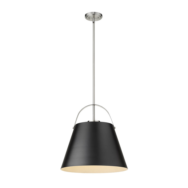 Luminaire suspendu conique à 1 lumière Chrisha, Noir mat, H 18 po x l 18 po x P 18 po, Noir mat/nickel brossé