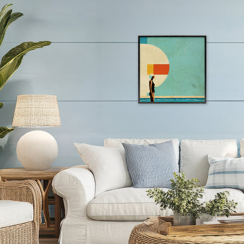Giclée à cadre géométrique de style Mid-Century par Layla Oz, Giclée encadrée noir minuit, H 17 po x l 17 po