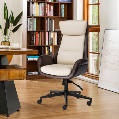 Chaise de bureau pivotante à dossier haut en similicuir Mid-Century