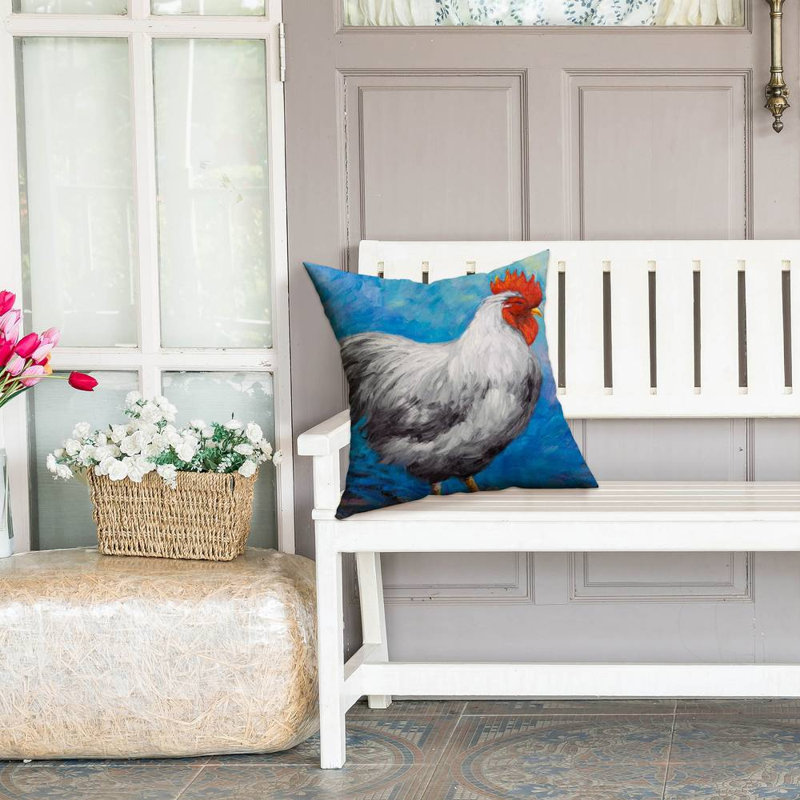 Grey Rooster Blue Kitchen Outdoor Throw Pillow | Home Decor, Square 18"
